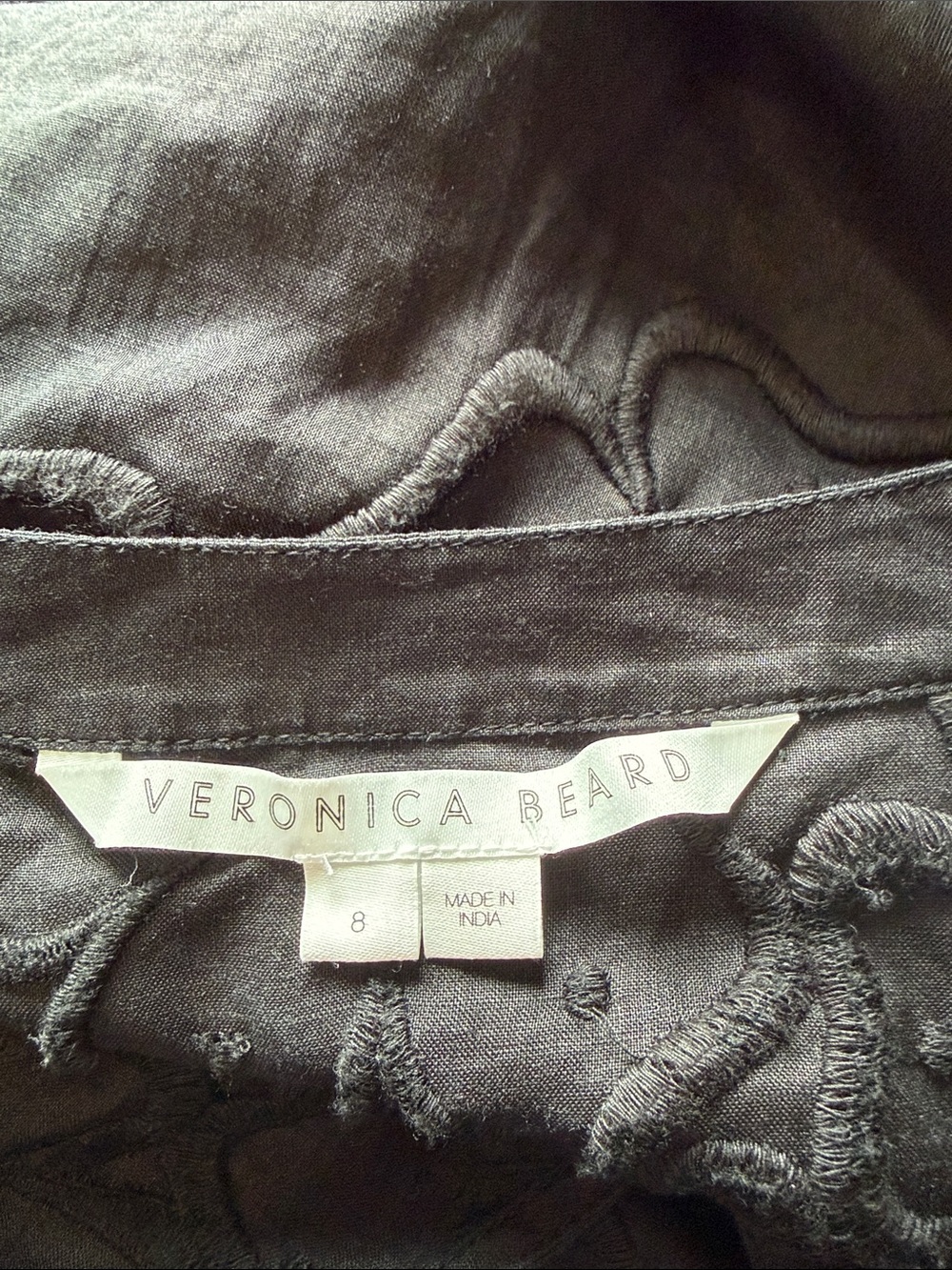 Veronica Beard Black Archie Floral Embroidered Dress Applique LBD Sz 8 - Picture 11 of 15